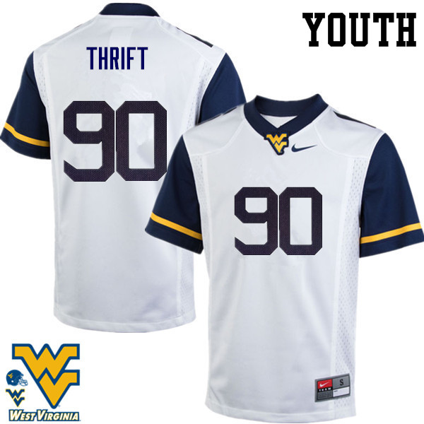 NCAA Youth Brenon Thrift West Virginia Mountaineers White #90 Nike Stitched Football College Authentic Jersey BC23L56KZ